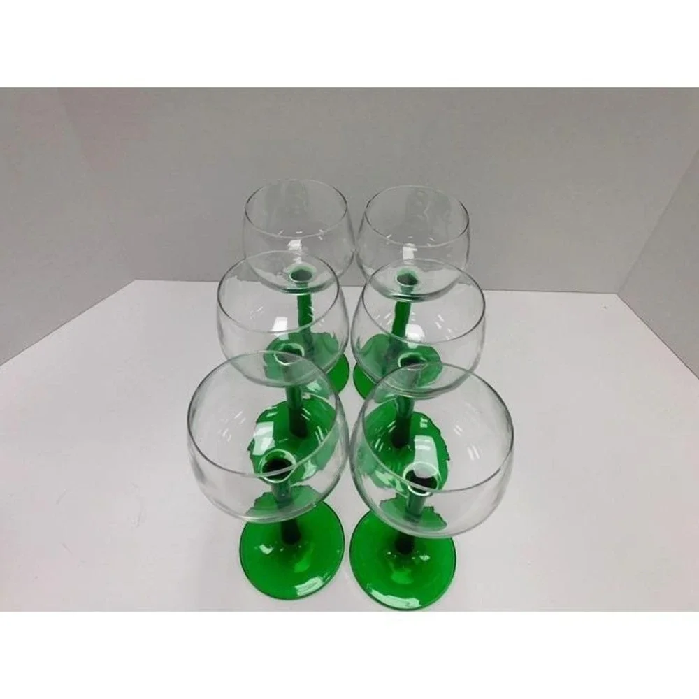Vintage Set Of Luminarc France Emerald Green Stem Wine Glasses 6.5